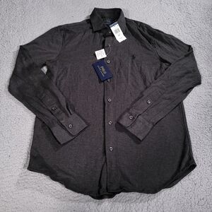 Ralph Lauren Shirt Mens Medium Gray Black Pony Long Sleeve Cotton